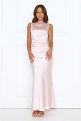 Crystal Shine Satin Maxi Dress Pink