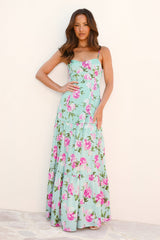 Wildflower Whimsy Satin Maxi Dress Green