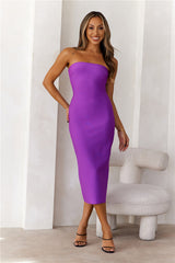 Style Made Simple Strapless Bandage Midi Dress Purple