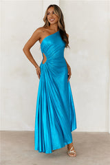 Sapphire Soirée One Shoulder Maxi Dress Turquoise