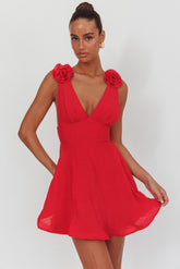 Kalinda Detachable Rose Mini Dress Red
