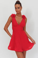Kalinda Detachable Rose Mini Dress Red