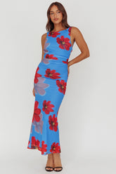 Helsi Low Back Maxi Dress Floral Blue