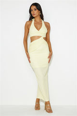 Apple Trees Halter Maxi Dress Yellow