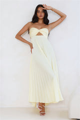 Clouds Of Love Strapless Pleated Maxi Dress Lemon
