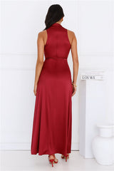 Diamond Cut Satin Maxi Dress Burgundy