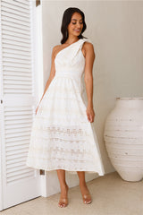 Springtime Chic One Shoulder Midi Dress White