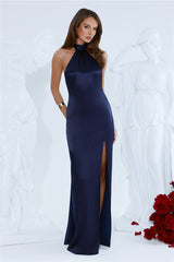 Effortless Luxe Halter Satin Maxi Dress Navy
