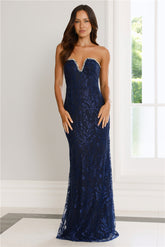 Wedded Wonders Strapless Maxi Dress Navy