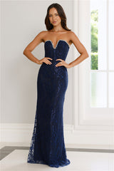 Wedded Wonders Strapless Maxi Dress Navy