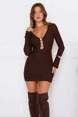 Barely Effortless Long Sleeve Mini Dress Brown