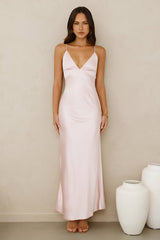 Chic 'Fit Slip Satin Maxi Dress Pink