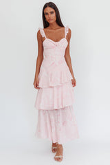 Veda Ruffle Strap Split Maxi Dress Roses Blush