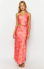 Claudi Orange And Pink Satin Maxi Skirt