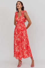 Madara Lace-Up Back Maxi Dress Floral Red