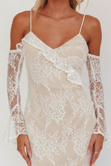 Zarah Off-Shoulder Sleeve Lace Maxi Dress White