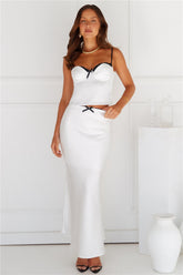 Enchanting Muse Satin Maxi Skirt White