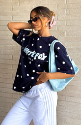 Offstage Printed Oversized Tee Navy Polka Dot