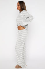 Slow Life Pyjama Pants Grey/White Stripe