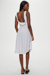 Aurora Satin Midi Dress - White Polka Dot
