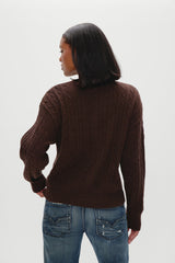 Bea Cable Knit Zip Up Sweater - Chocolate Brown