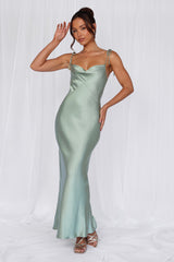 The Penelope Cowl Satin Maxi Dress Sage