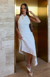 Night Hustle Halter Midi Dress White