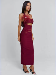 Lunabelle Burgundy Midi Dress