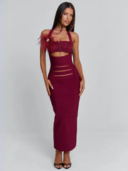 Lunabelle Burgundy Midi Dress
