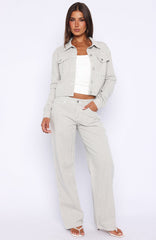 Bring The Style Low Rise Wide Leg Jeans Grey/White