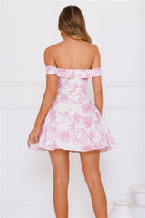 Dewy Blossom Off Shoulder Mini Dress Pink
