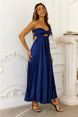 Clouds Of Love Strapless Pleated Maxi Dress Navy