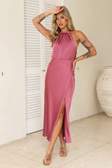 High Status Satin Maxi Dress Rose