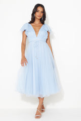 Bells Are Ringing Tulle Midi Dress Blue