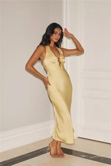 Gold Romance Halter Satin Maxi Dress Butter