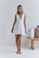 Country Rose Embroidered Mini Dress White