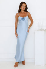 Ultimate Style Satin Maxi Dress Blue