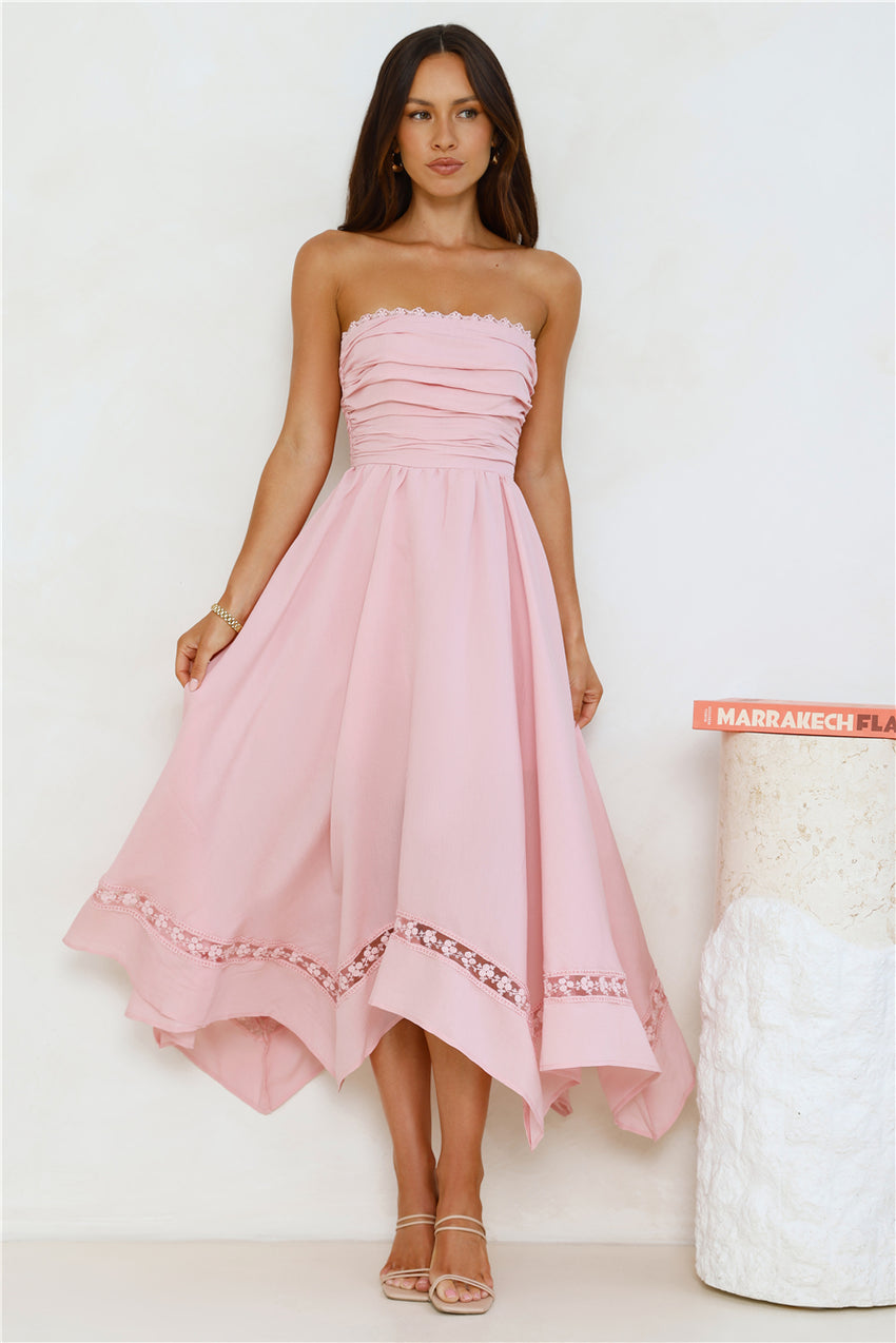 Clarissa Strapless Midi Dress Pink