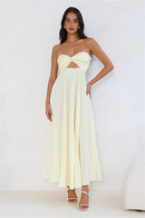 Clouds Of Love Strapless Pleated Maxi Dress Lemon