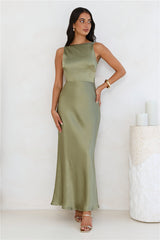 Unveiled Sophistication Satin Maxi Dress Olive