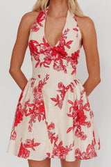 El Corazon Halterneck Mini Dress Floral Red