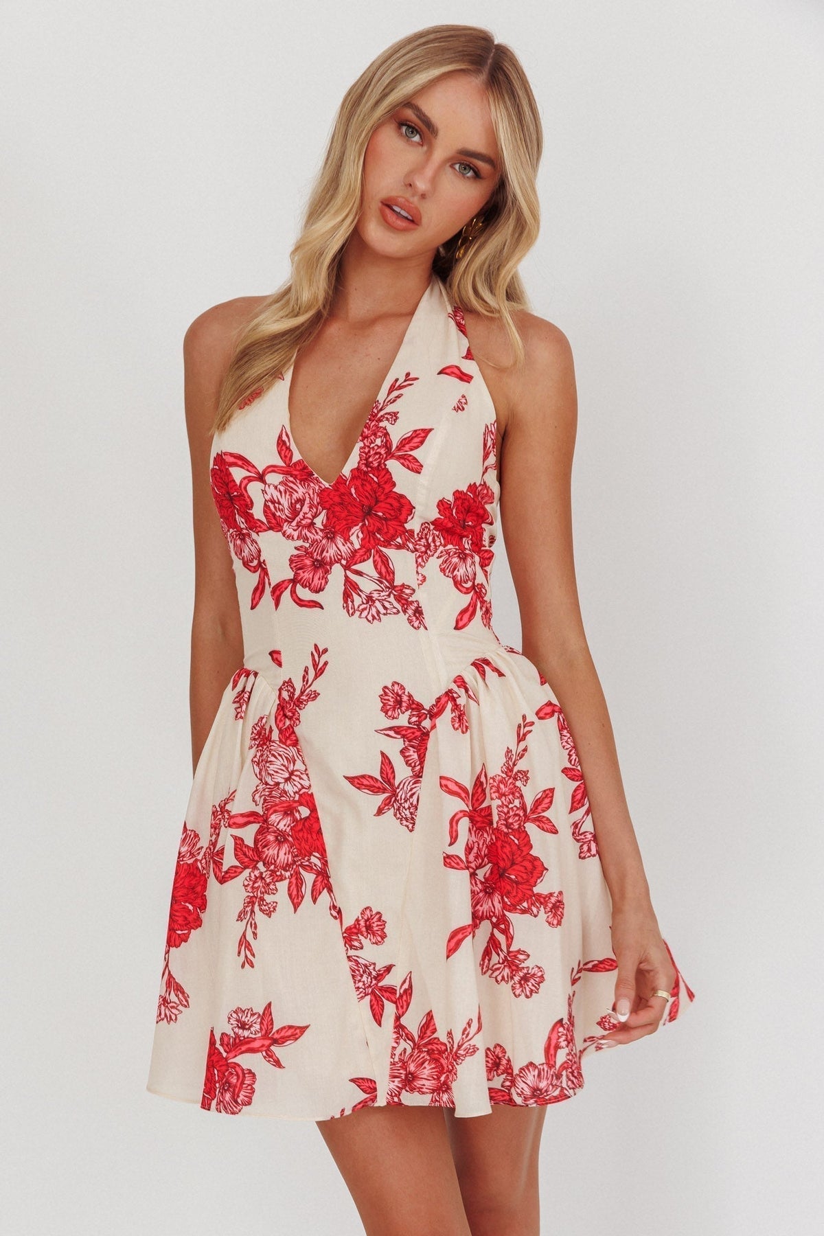 El Corazon Halterneck Mini Dress Floral Red