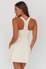 Entice Racerback Gold Button Mini Dress Cream