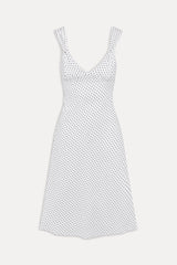 Aurora Satin Midi Dress - White Polka Dot