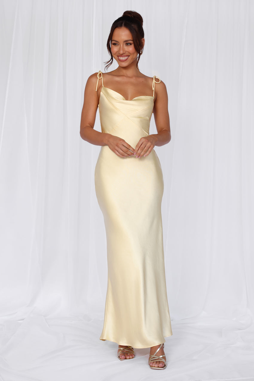 The Penelope Cowl Satin Maxi Dress Yellow