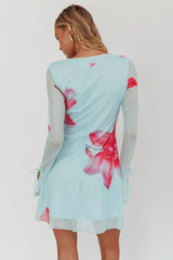 Sea Dreaming Ruffle Trim Mini Dress Floral Blue