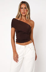 Don't Worry About It One Shoulder Top Chocolate